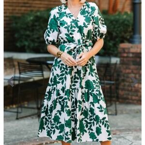 Sugarlips Floral Green and White Midi Dress